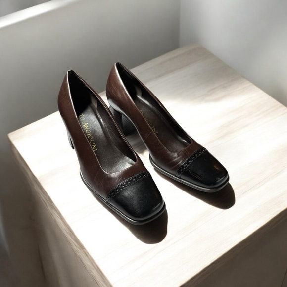 Enzo Angiolini Chocolate Brown& Black Square Toe Windsor Pumps 5.5 - Picture 13 of 13